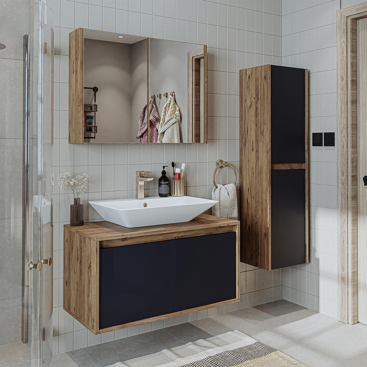 BADMÖBEL Set ATLANTIC-85 4-teilig - Anthrazit, Holzwerkstoff (85/150/45cm) - Roomart