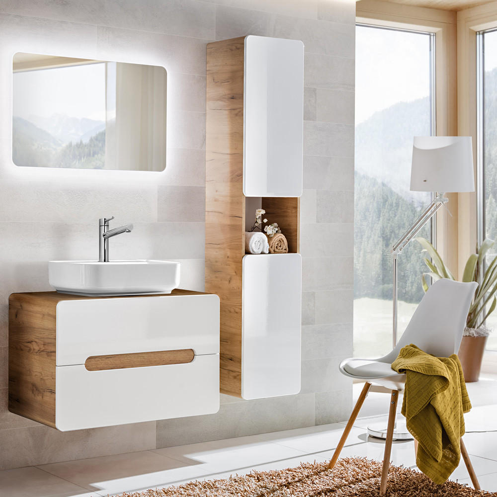 BADMÖBEL-SET 3-TLG. Luton-56 - Weiß, Holzwerkstoff (130/200/46cm) - Lomado