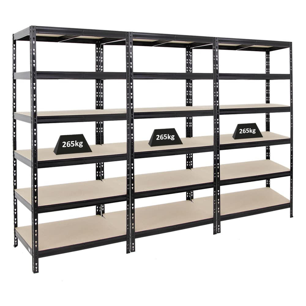 SCHWERLASTREGAL Giant Tiger 3er-Set mit 3x 200x90x60 cm Fachlast 265 kg 6-Ebenen Schwarz - Schwarz, Metall (270/200/60cm) - PROREGAL