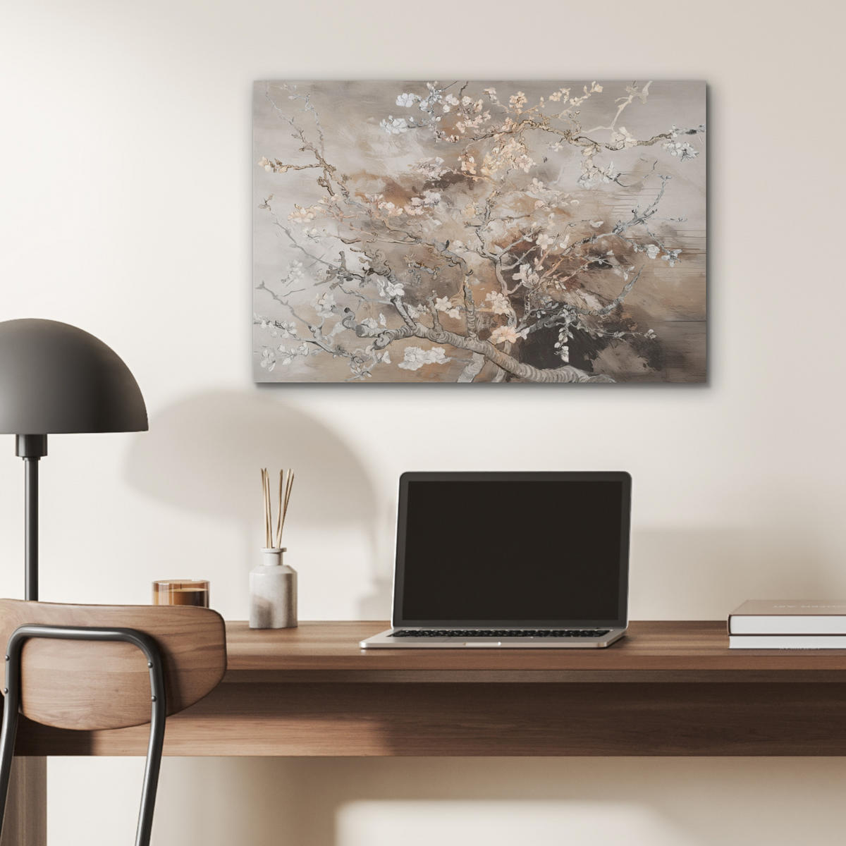 AKUSTIKBILD Mandelblüte - Kunst - Van Gogh - Beige - Abstrakt Wanddeko 70x50 cm - Braun, Kunststoff (70/50/0.9cm) - MuchoWow