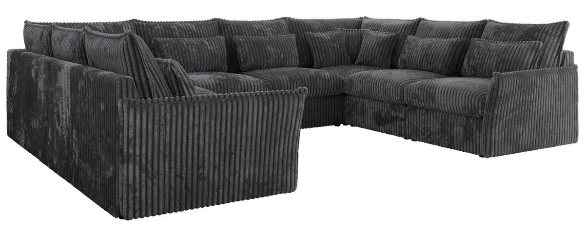 WOHNLANDSCHAFT VERSO U 8M Dunkelgrau Cord - Dunkelgrau/Schwarz, Kunststoff/Textil (362/93/270cm) - MKS
