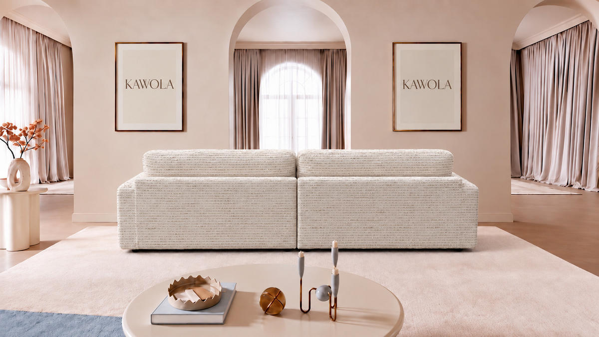 ECKSOFA MARLIN Cremeweiß Flachgewebe - Creme/Schwarz, Kunststoff/Textil (262/168cm) - KAWOLA