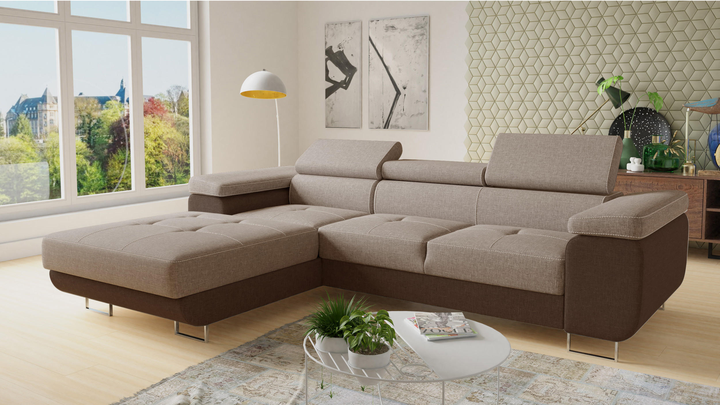 ECKSOFA Divo, Seite: Links - Braun, Holz/Textil (282/204cm) - Sofnet