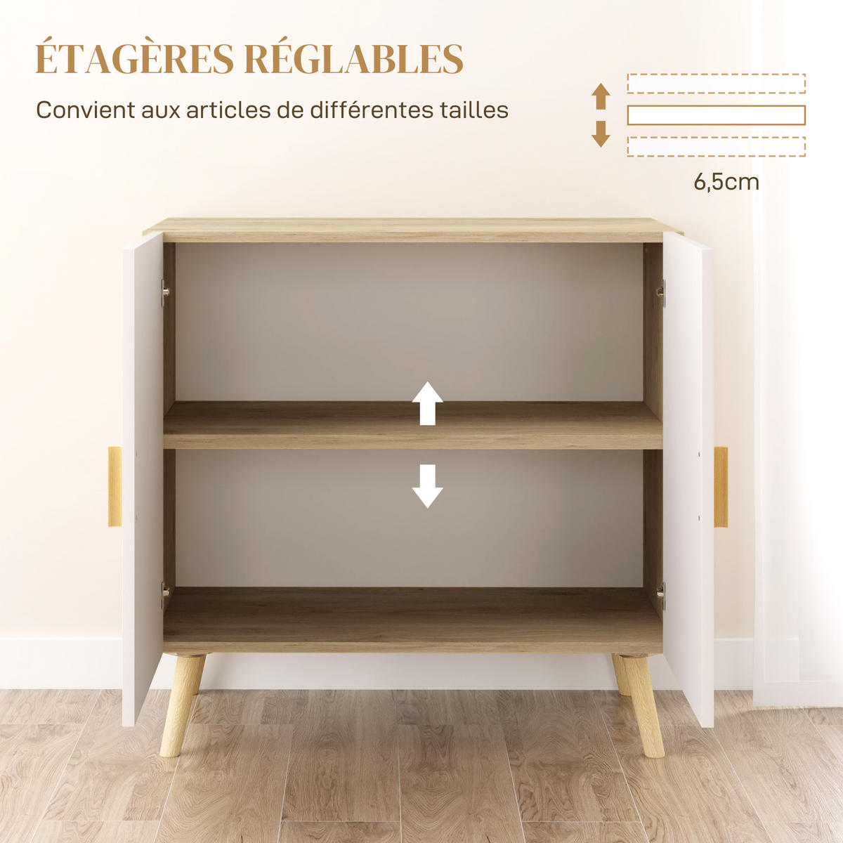 SIDEBOARD Weiß-Natur, Bambusgriffe, 76/41,2/74 cm - Naturfarben, Holz (76/74/41.2cm) - PANGIVO