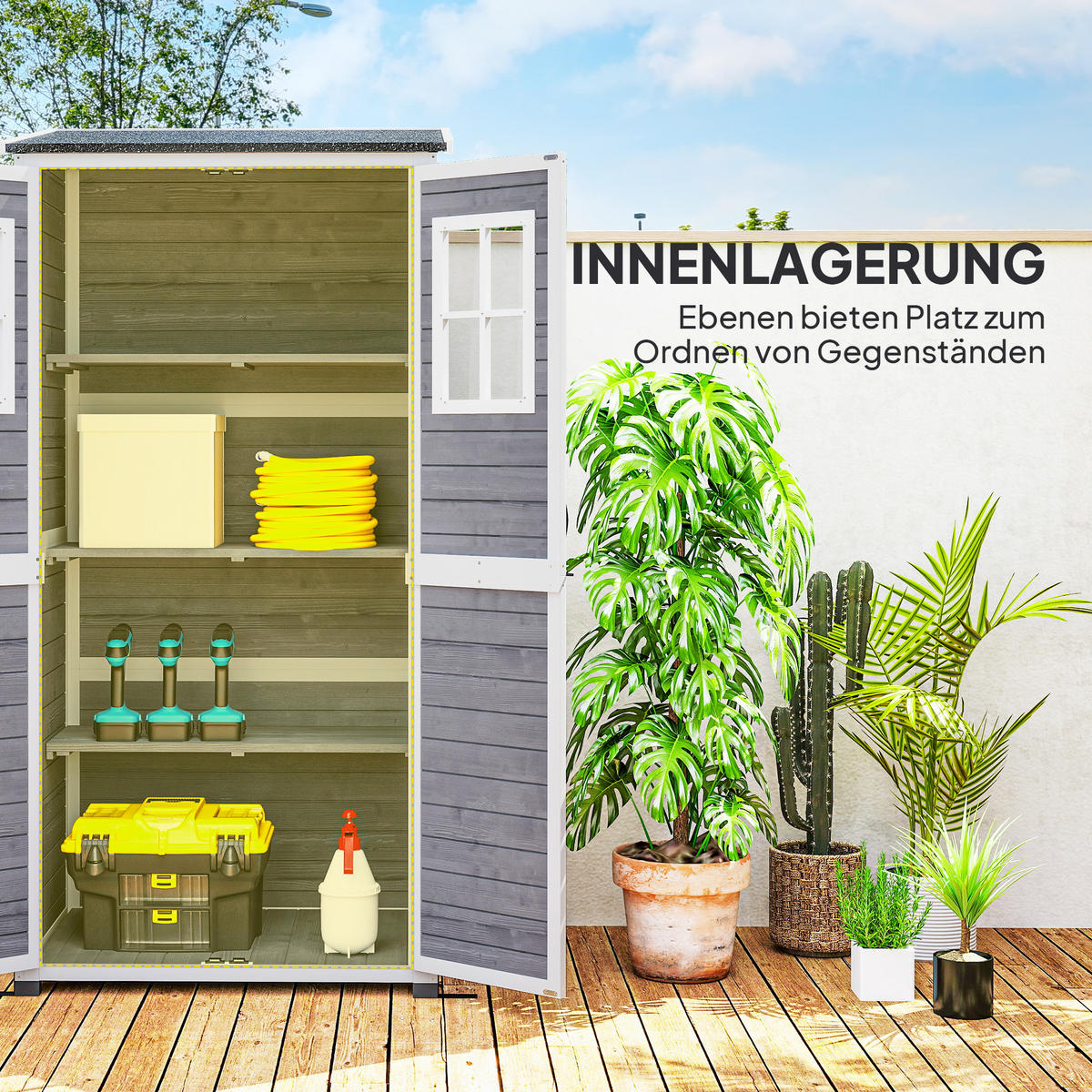 GARTENSCHUPPEN DE-09220 Hellgrau - Hellgrau, Holz (69/192/91cm) - ComfortXL