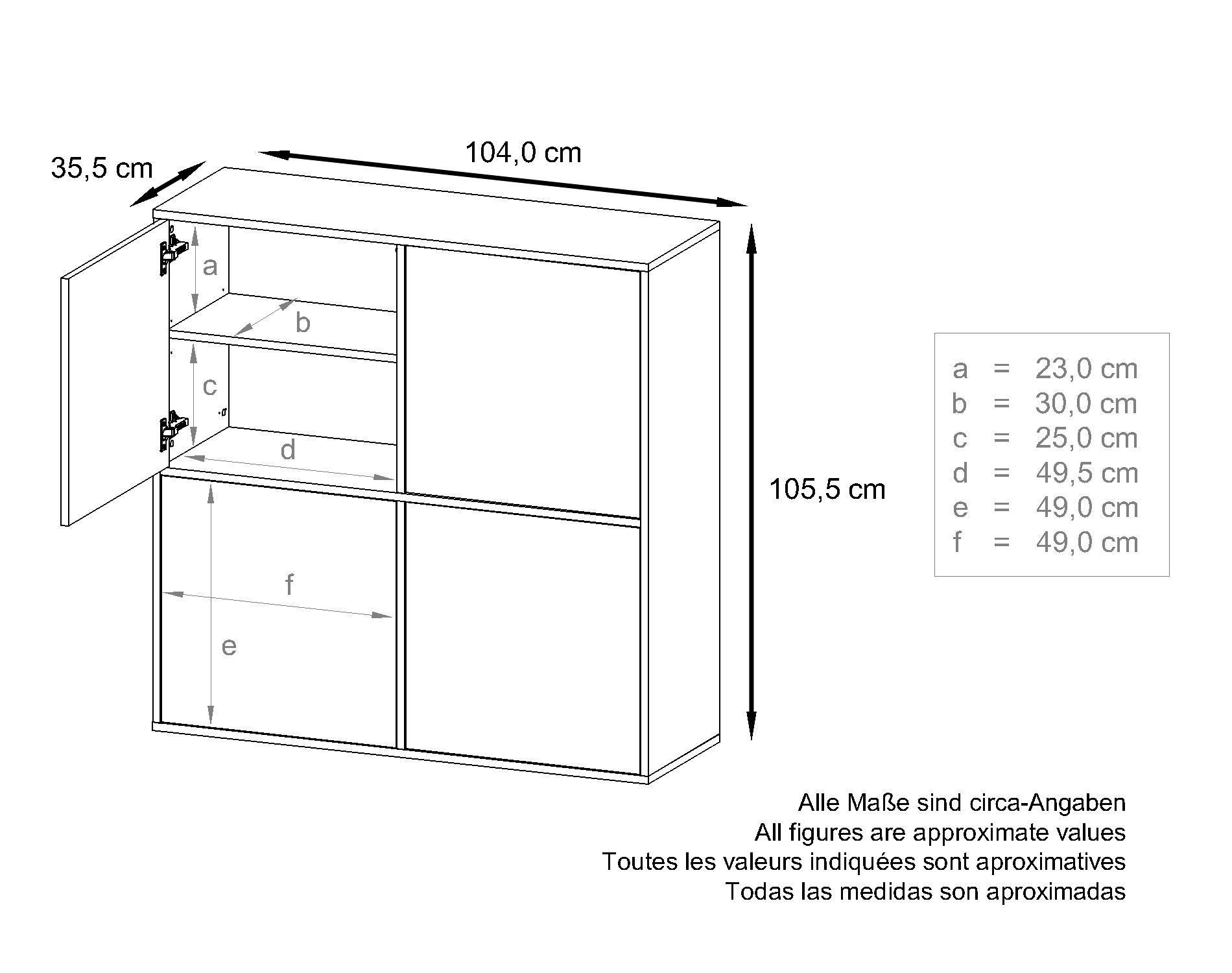Thumbnail - Vladon Highboard, Bordeaux, Holzwerkstoff, 104x105.5x35.5 cm, Wohnzimmer, Kommoden & Sideboards, Highboards