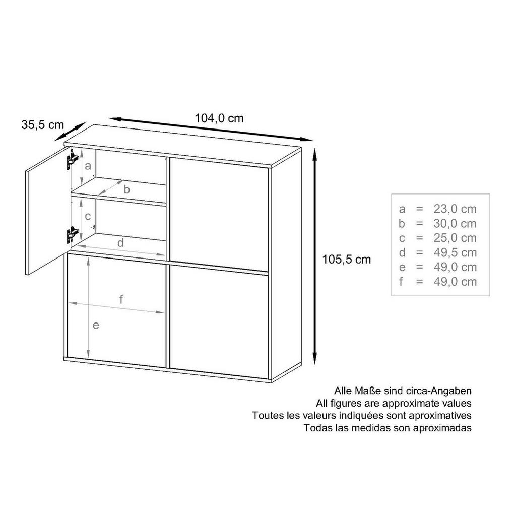 Thumbnail - Vladon Highboard, Schwarz Hochglanz, Holzwerkstoff, 104x105.5x35.5 cm, Wohnzimmer, Kommoden & Sideboards, Highboards