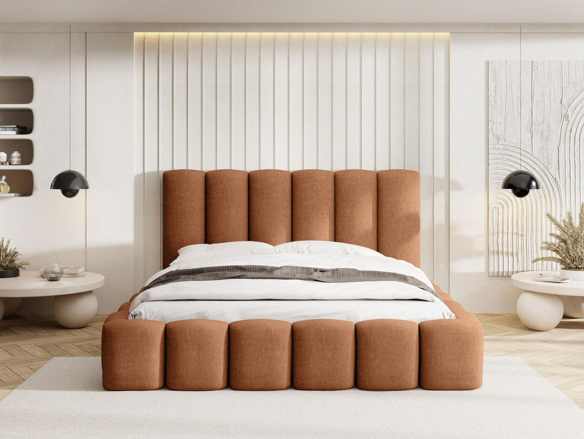 POLSTERBETT Serenity mit Bettkasten & Lattenrost in Terrakotta Chenille 140 x 200 cm - Birkefarben/Terracotta, Holzwerkstoff/Kunststoff (140/200cm) - WFL GROUP