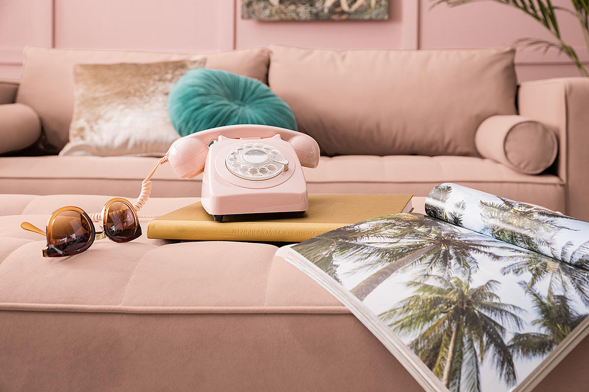 HOCKERBANK - Samt - Rosa, Birkenholz/Textil (124/43/69cm) - home24