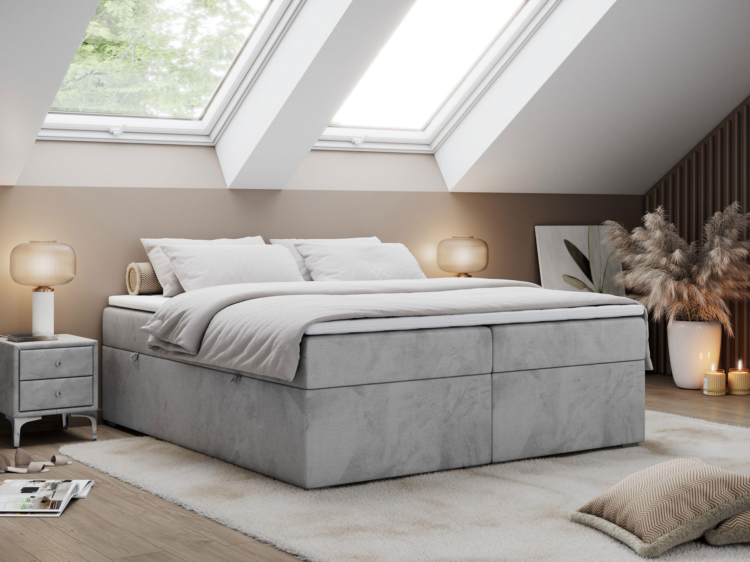 BOXBETT BESS 140/200 Hellgrau Velvet - H3 - Hellgrau, Holz/Textil (140/200cm) - MKS