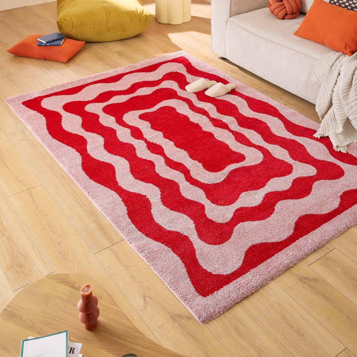 VINTAGE-TEPPICH mit gewelltem Muster - Groove - 160 cm x 230 cm - Rot, Kunststoff (160/230cm) - Drawer