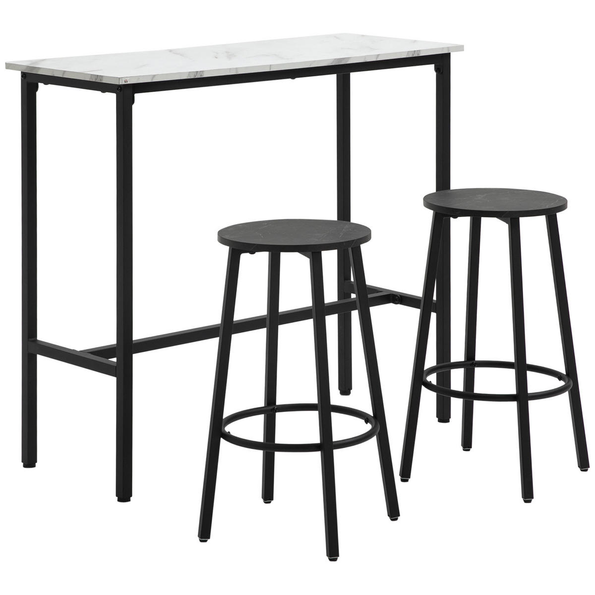 BAR-SET 3-tlg. DE-08029 mit 2 Barhockern, Marmoroptik Weiß - Schwarz/Weiß, Metall (40/90/100cm) - ComfortXL