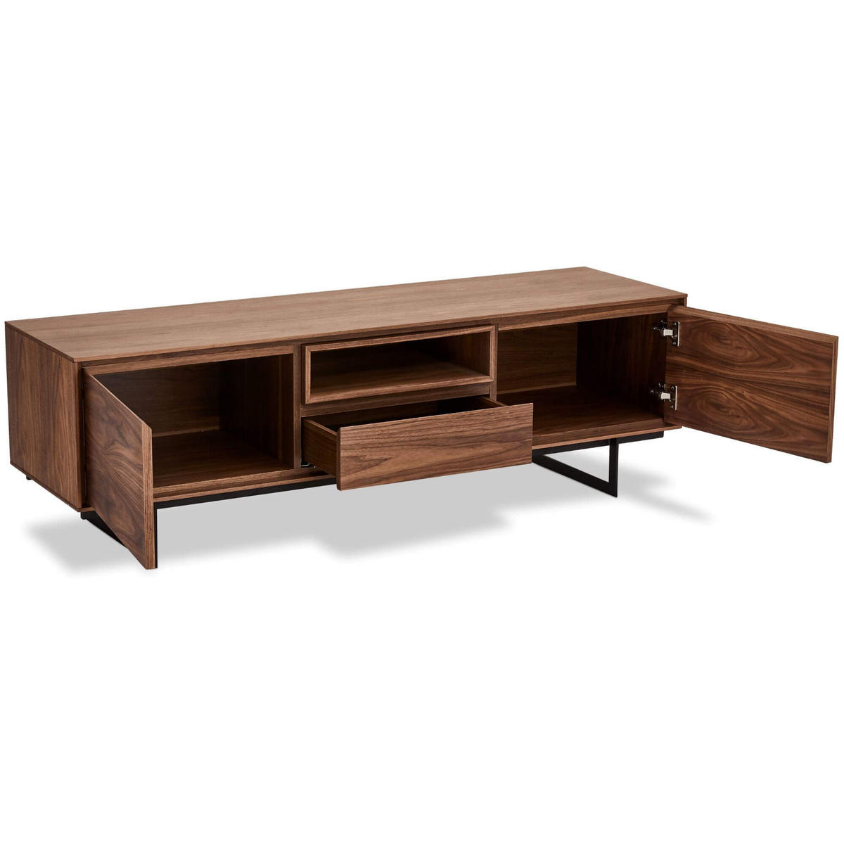 TV-ELEMENT Amerikanisches Walnussfurnier - Schwarz/Braun, Holz/Metall (160/50/45cm) - Furnhouse
