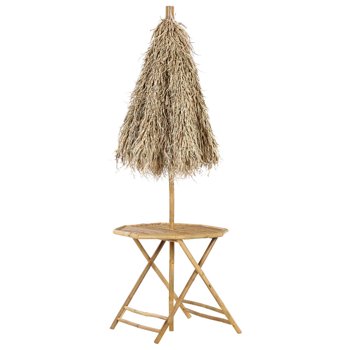 GARTEN BEISTELLTISCH mit Sonnenschirm Bambusholz Seegras Molise - Dunkelbraun, Holz (85/85/76cm) - Beliani
