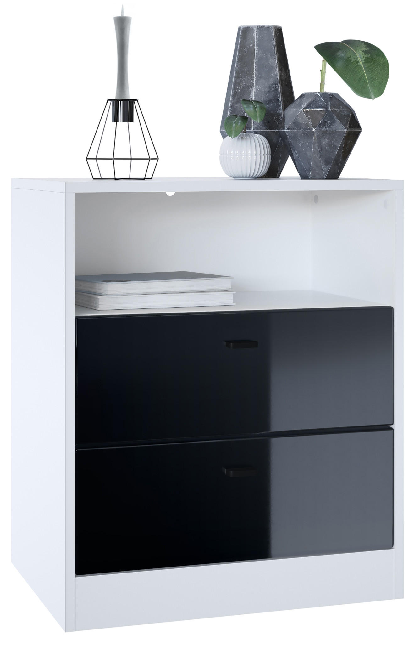 KOMMODE Pino Fronten in Schwarz Hochglanz - Schwarz Hochglanz, Holzwerkstoff (56/67.5/36cm) - Vladon