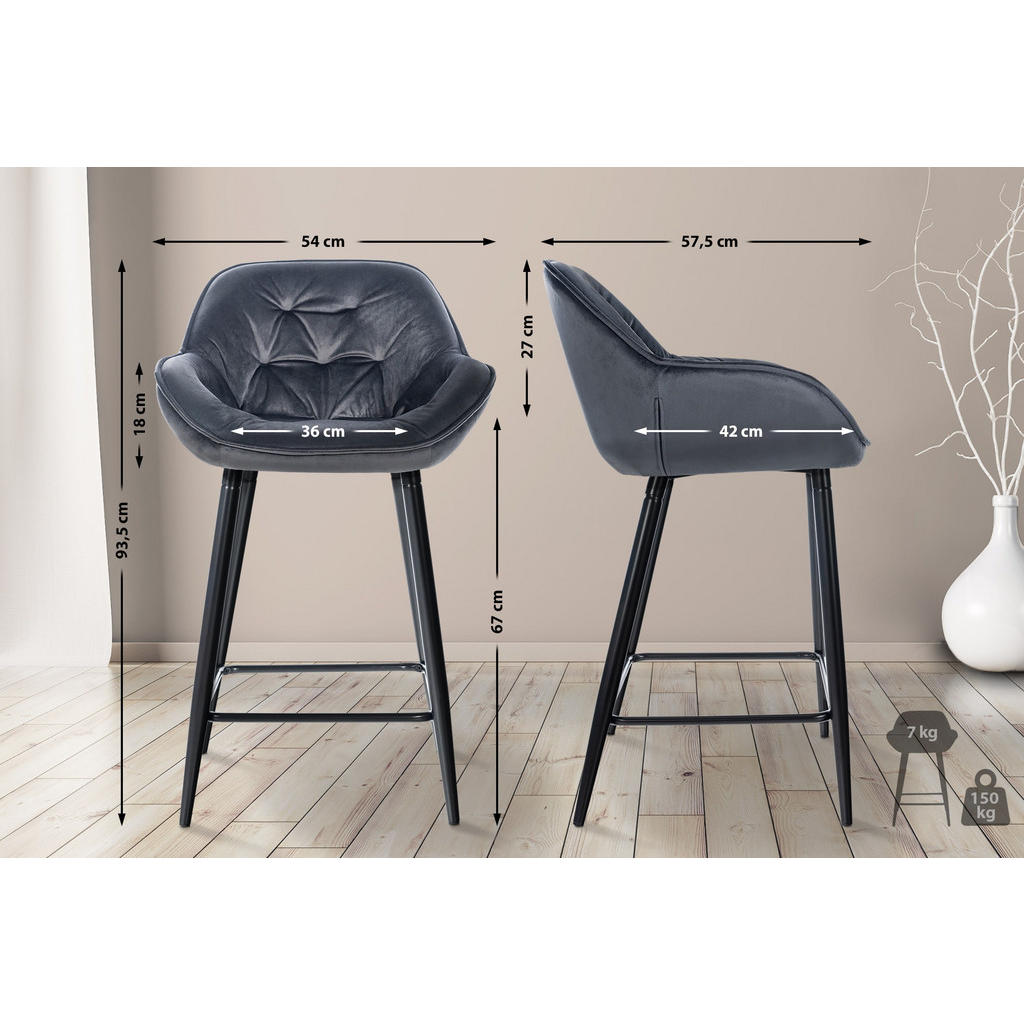 Thumbnail - CLP Barhocker, Dunkelgrau, Textil, 54x93.5x57.5 cm, Esszimmer, Barmöbel, Barhocker