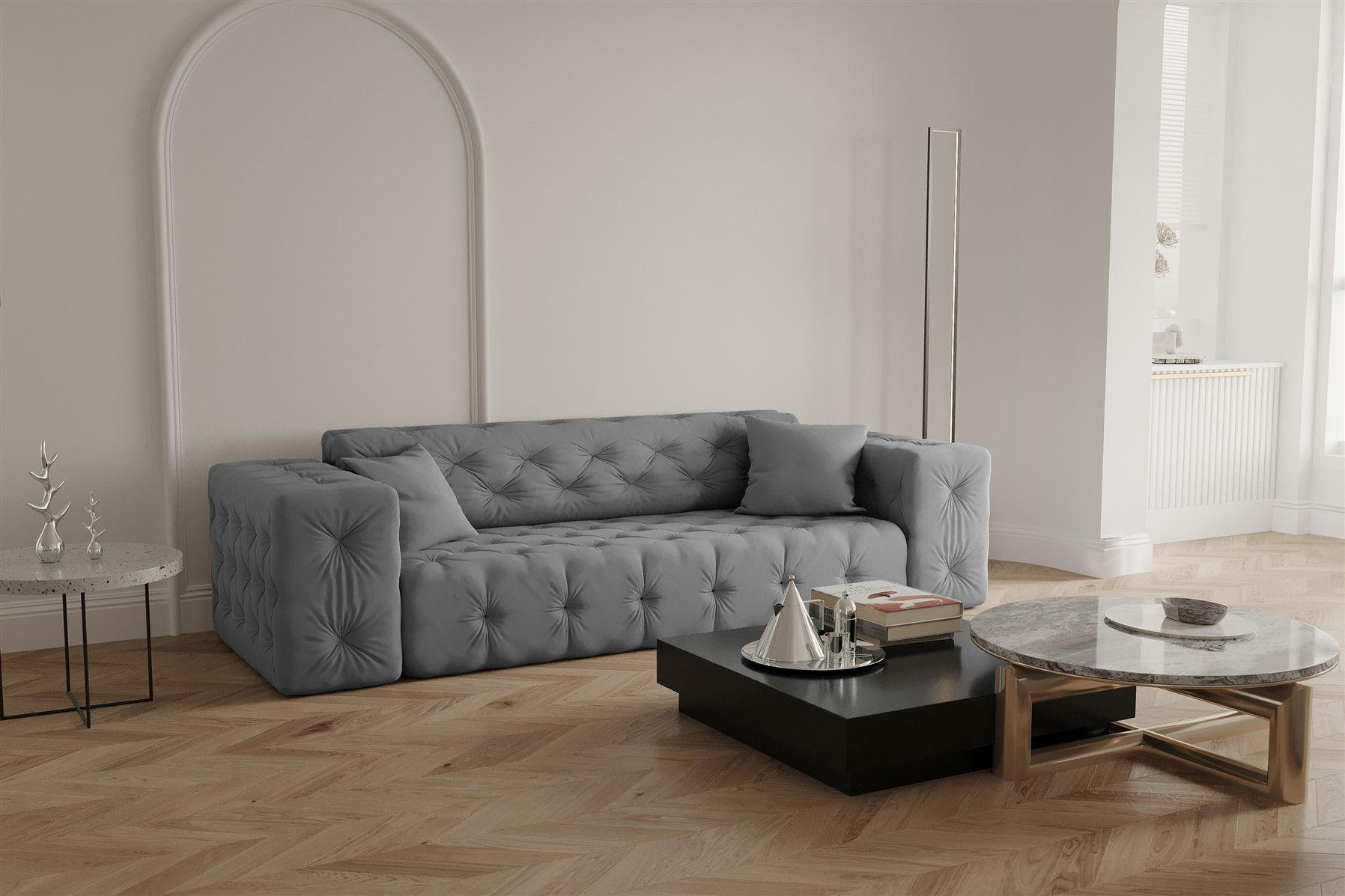 SOFA 3-sitzer Chantal - Grau, Holzwerkstoff/Textil (251/78/96cm) - Fun Möbel