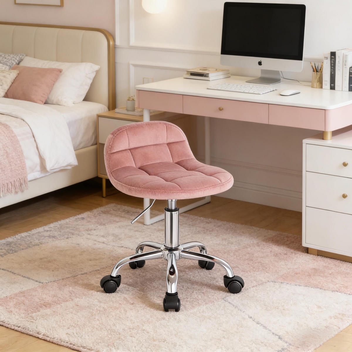 BÜROHOCKER DE-40851 mit Rollen höhenverstellbar 360° drehbar Rosa - Pink, Metall (31/68/38cm) - ComfortXL