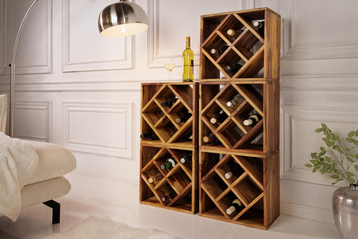 WEINREGAL CUBUS Sheesham Natur 40 cm - Braun, Holz (40/40/25cm) - riess-ambiente