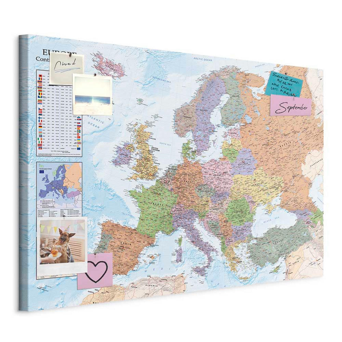 PINNWANDTAFEL Politische Europakarte Englisch 90x60 cm - Multicolor, Holz (90/60cm) - artgeist