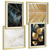 BILDER SET 4er Set - 50x50 cm & 40x60 cm Goldrahmen - Moderne Pflanzenmuster - Goldfarben, Kunststoff (50/50cm) - TULUP