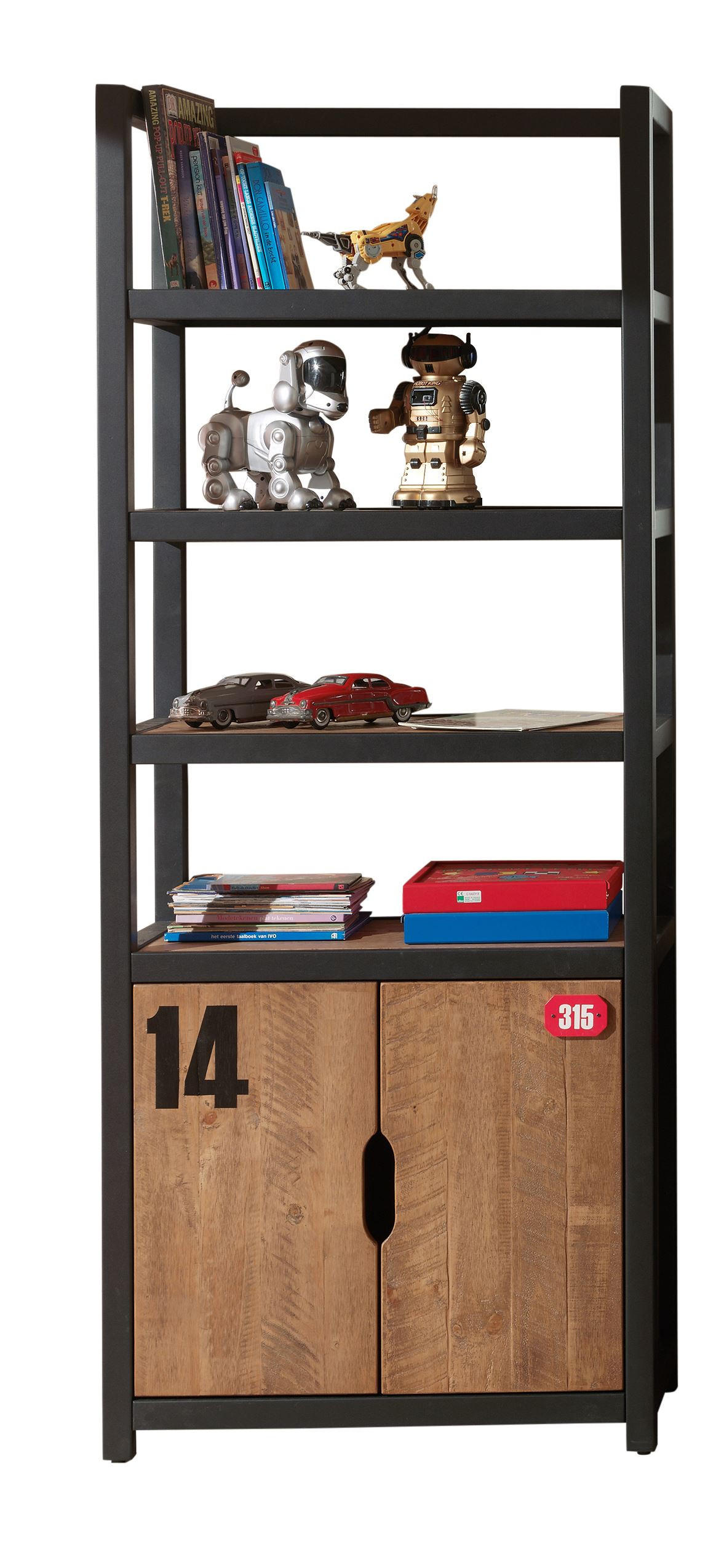 KINDERZIMMERSCHRANK Kameko 80x40x200 MDF+Massivholz Schwarz/Cognac - Cognac/Schwarz, Holzwerkstoff (80/200/40cm) - 58aufmkessel
