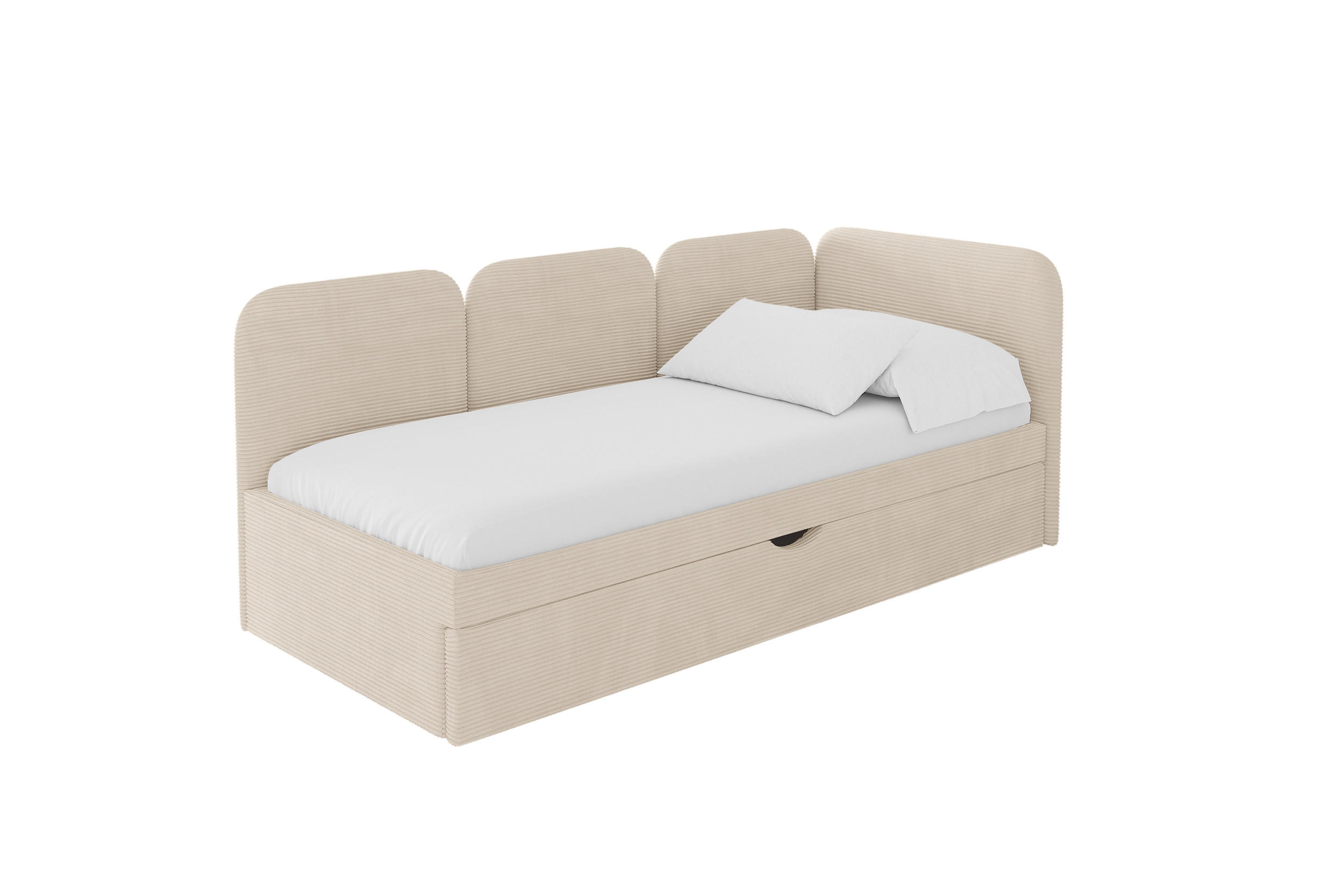 EINZELLBETT Jugendbett mit Bettkasten und Matratze H3/H4, Links - ALVY 90x200 Beige - Creme, Holzwerkstoff/Textil (90/200cm) - ALTDECOR