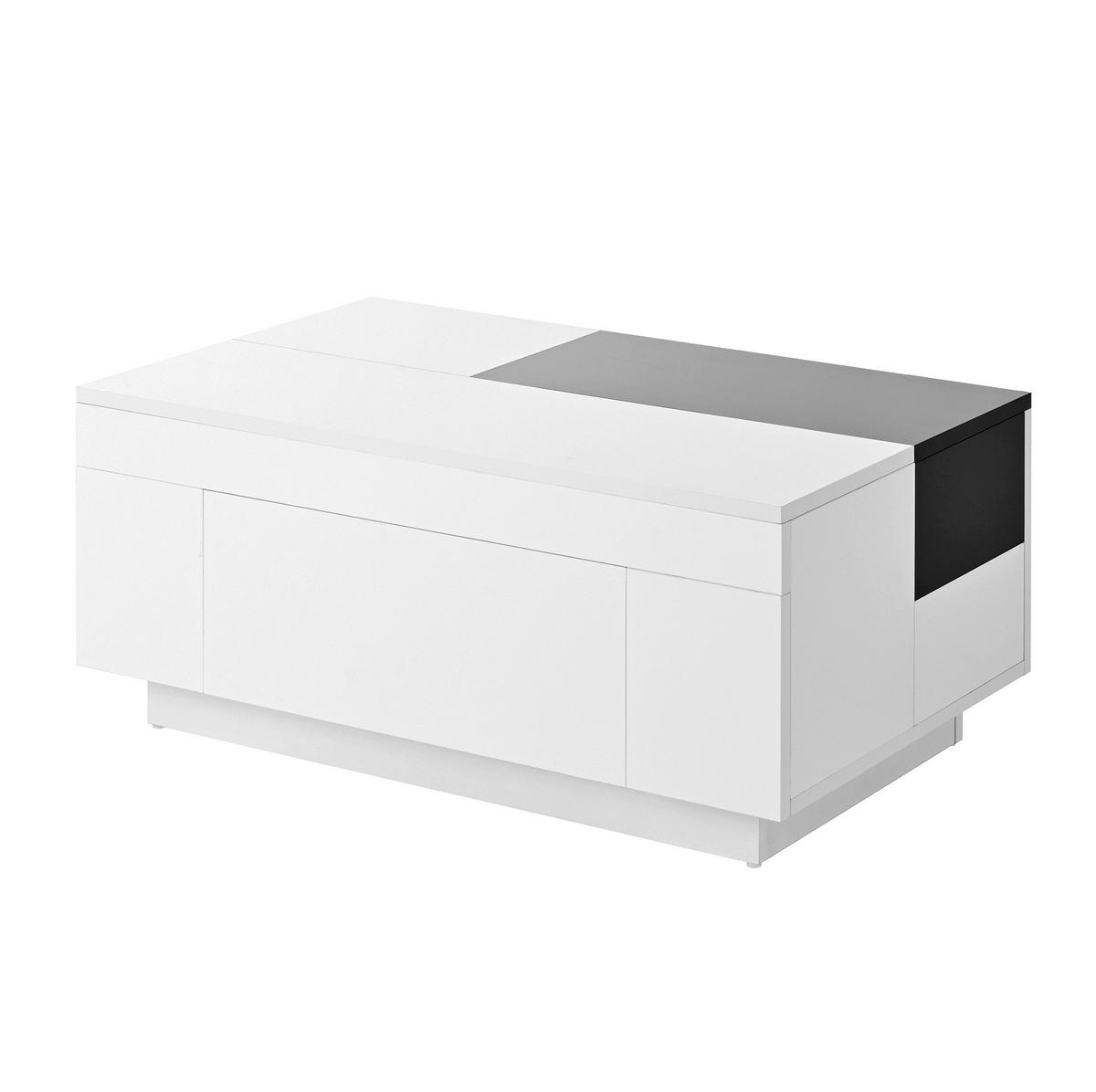 KONFERENČNÍ stolek 80/50/35,5 cm černobílý z MDF s LED osvětlením a výsuvnou deskou - bílá, kompozitní dřevo (80/50/35.5cm) - OKWISH