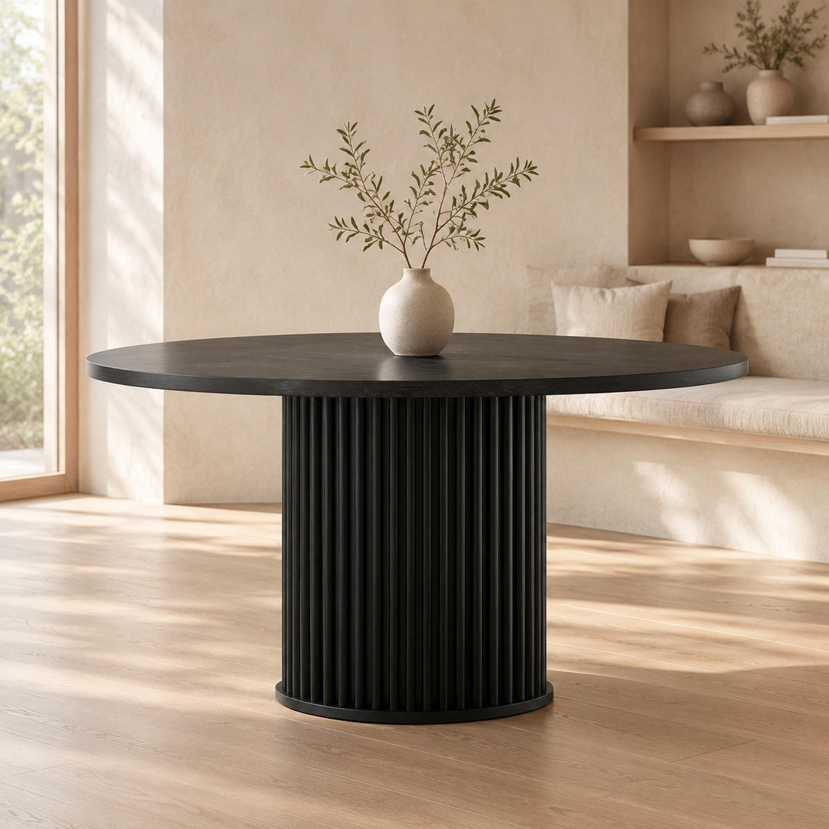 ESSTISCH Runder Tisch mit Metallbasis Schwarz - Schwarz, Holzwerkstoff (120/120/76.5cm) - MIVRAY