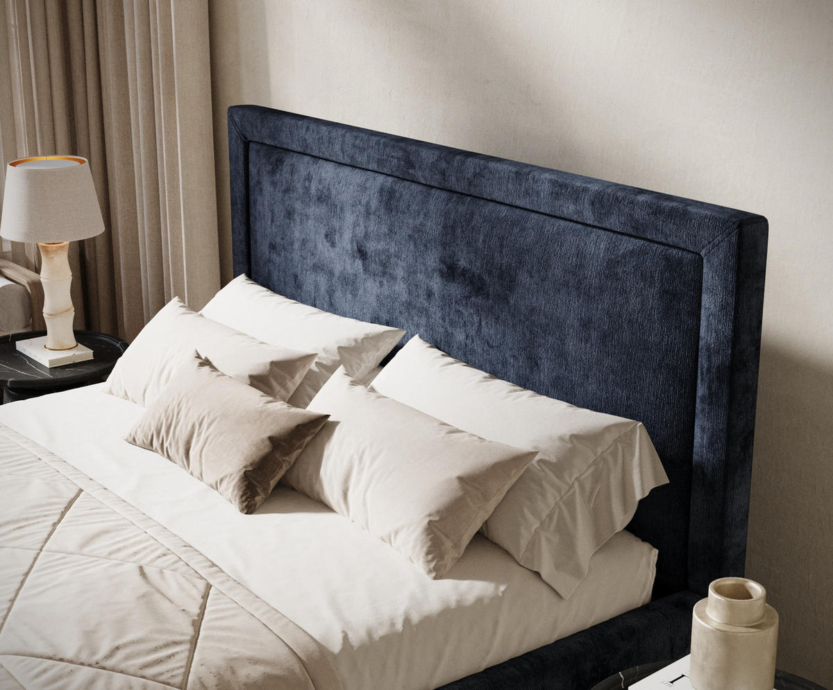 POLSTERBETT Ordina Marineblau 180/200 cm im Chenille-Stoff - Naturfarben/Dunkelblau, Holz/Holzwerkstoff (180/200cm) - Maison de Reve