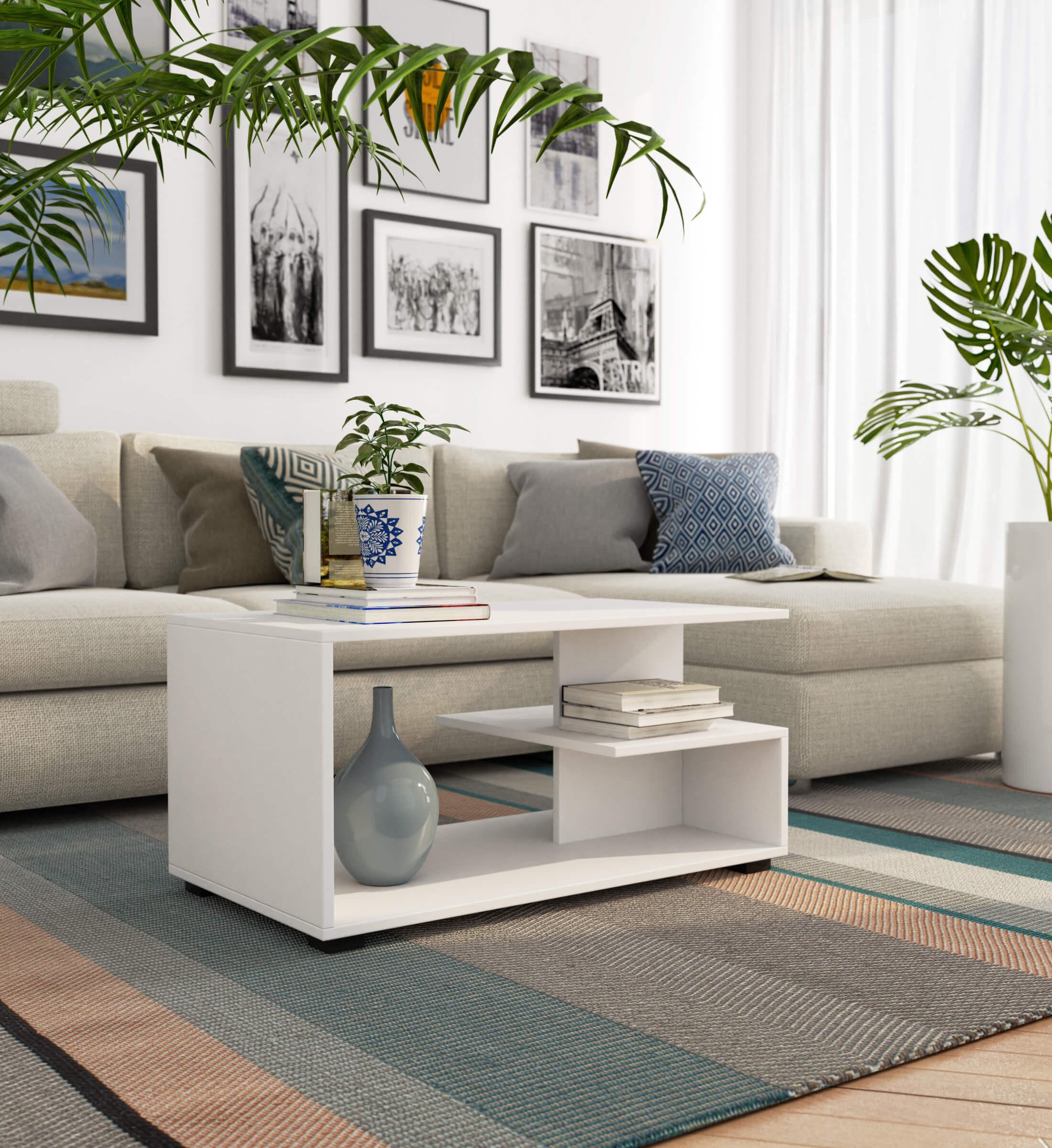 COUCHTISCH Rechteckig Weiß 90/44/50 cm - Weiß, Holzwerkstoff (50/90/44cm) - designimpex