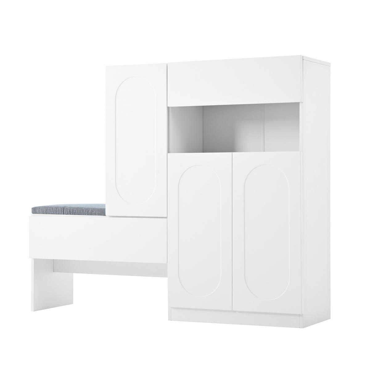 SCHUHSCHRANK aus Spanplatte 130x35x110cm in Weiß mit Sitzbank - Weiß, Holzwerkstoff (130/110/35cm) - Modfu