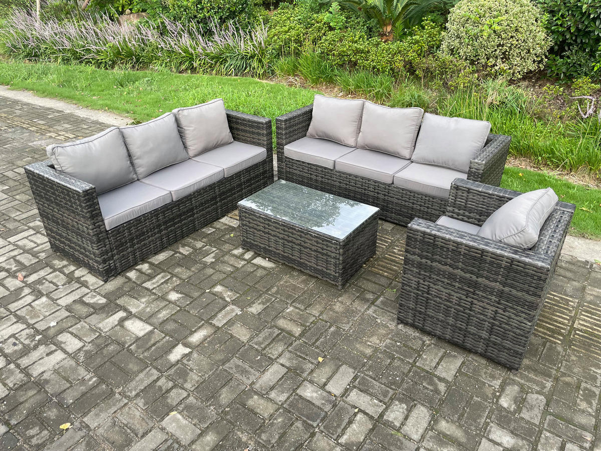 GARTENMÖBELSET Polyrattan 7-Sitzer - Dunkelgrau, Metall - Fimous