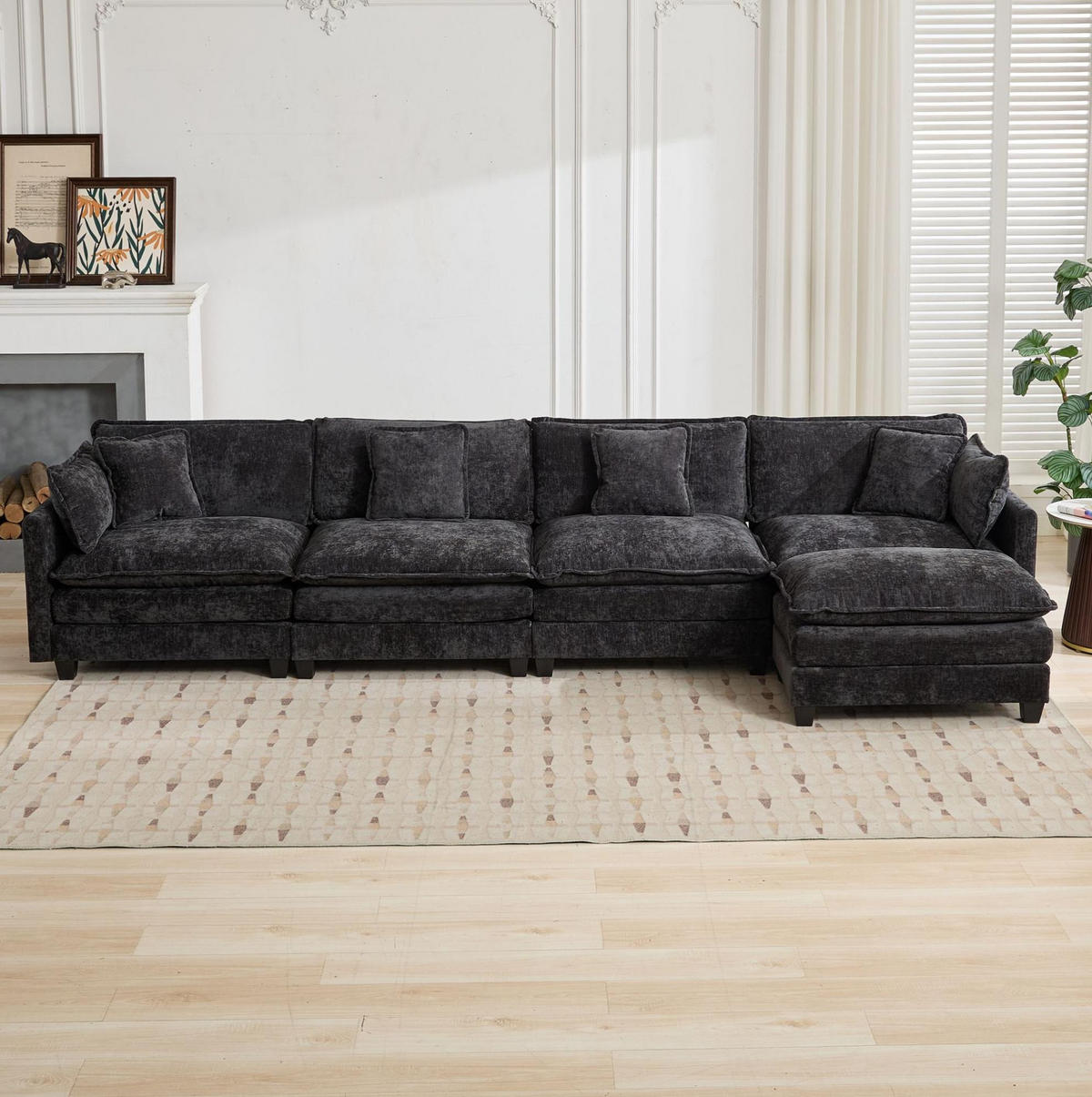 SOFA modular Chenille Schwarz - Schwarz, Holz (75/84/380cm) - Meubliv