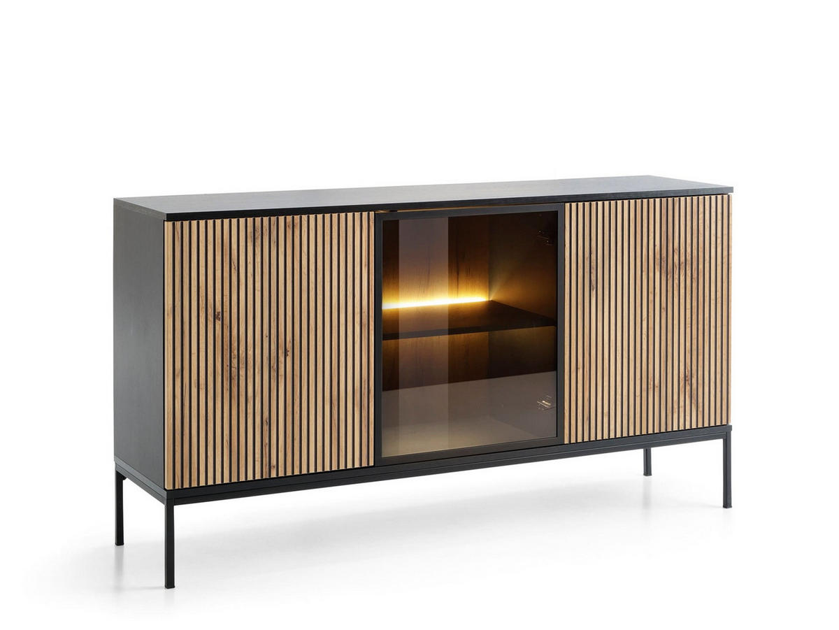 KOMMODE - Sentino S154 LED - Schwarz, Holzwerkstoff/Metall (154/83/39cm) - Möblo