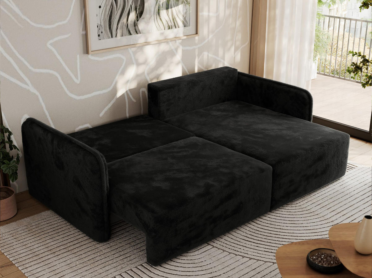 ECKSCHLAFSOFA MESTO L Schwarz Plüsch - rechts - Schwarz, Kunststoff/Textil (147/227cm) - MKS