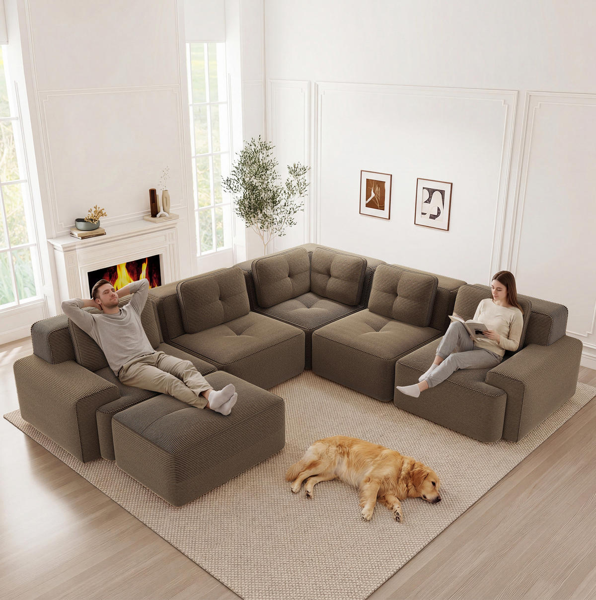ECKSOFA modular Cord Brown 3-tlg. - Braun, Kunststoff (104/177cm) - Meubliv