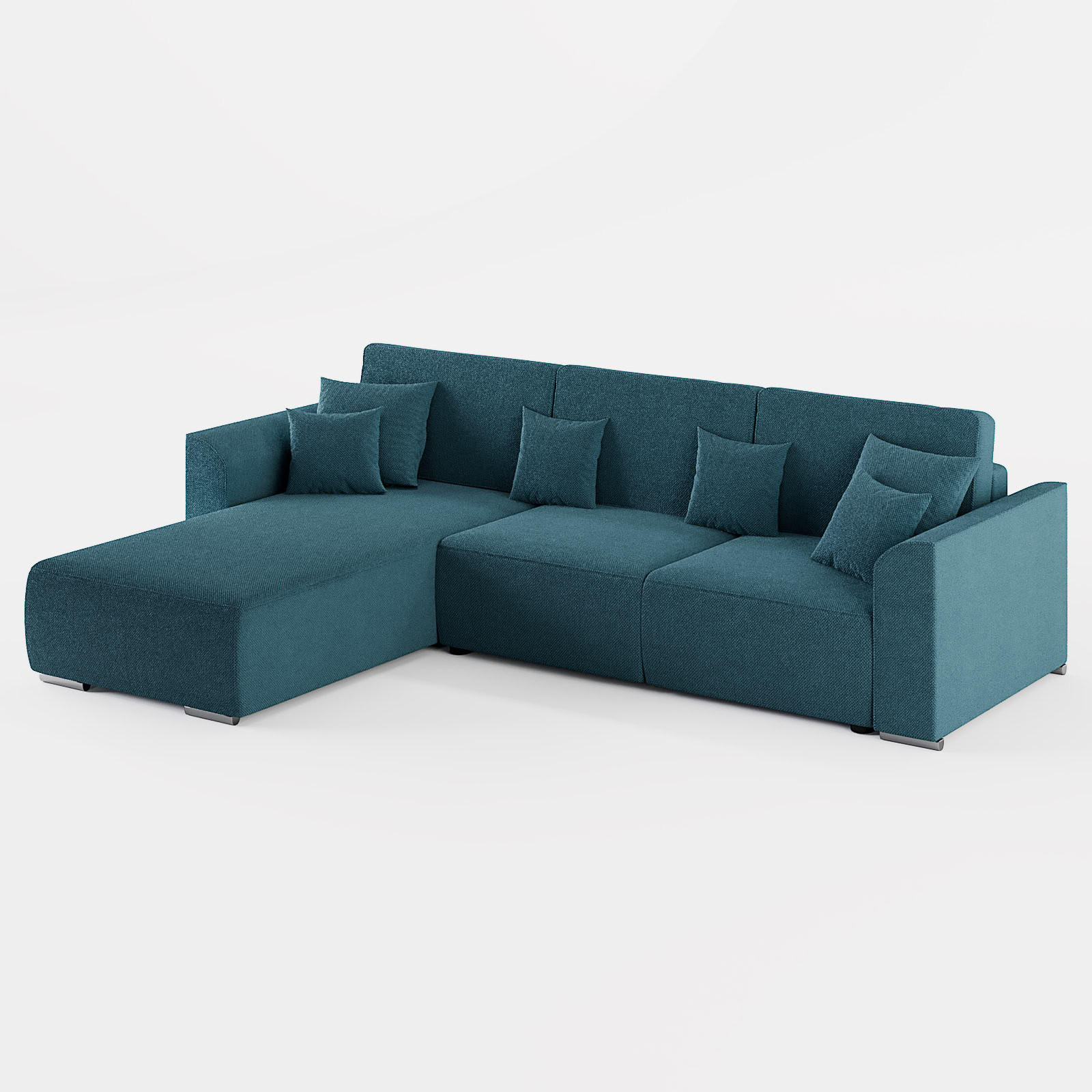 ECKSOFA LUMO L Links Hellblau Flechtwerk-Stoff mit Schlaffunktion und Bettkasten - Hellblau, Textil (293/195cm) - Barchello