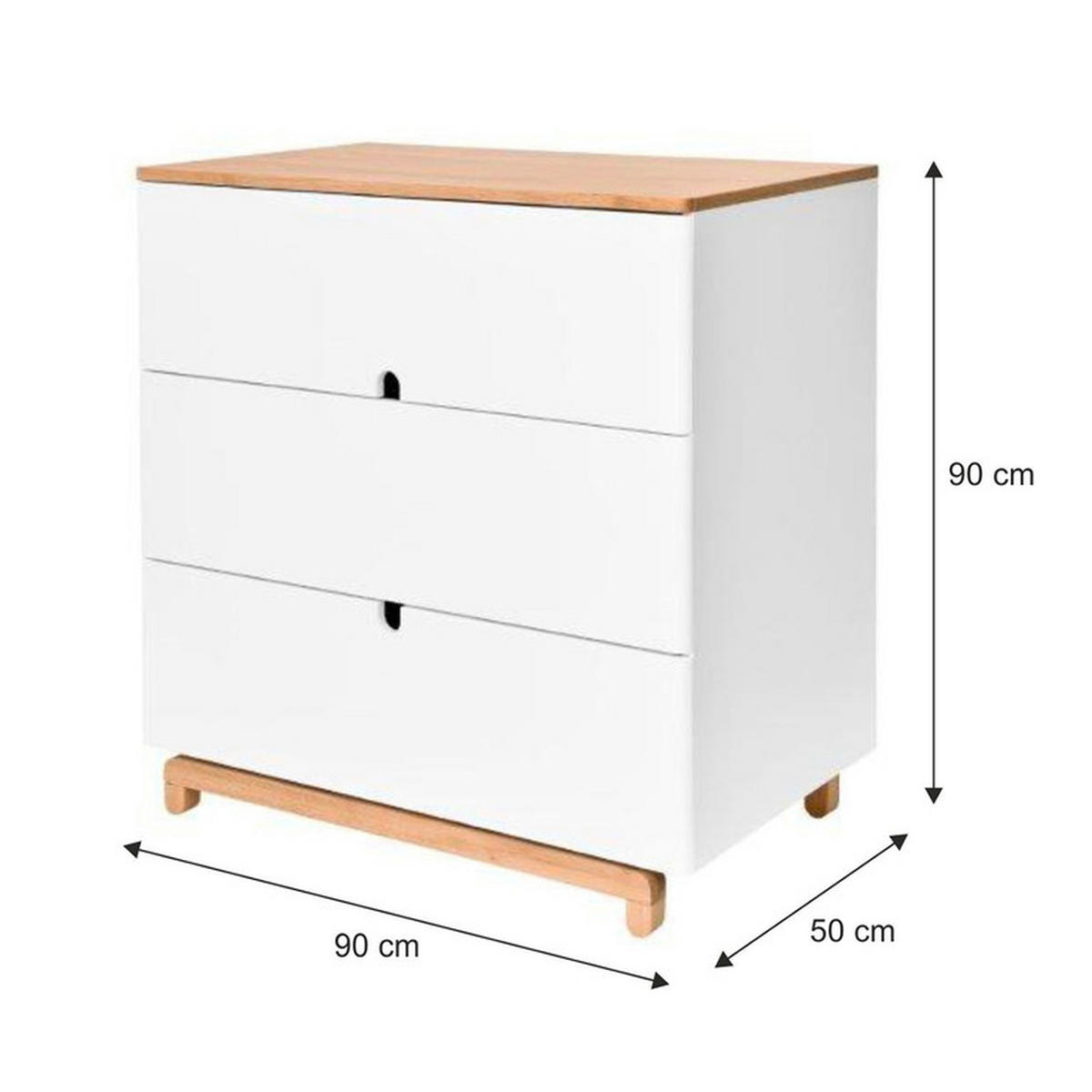 DĚTSKÁ KOMODA Bílá a dřevo - bílá, kompozitní dřevo (90/90/50cm) - Petits-meubles