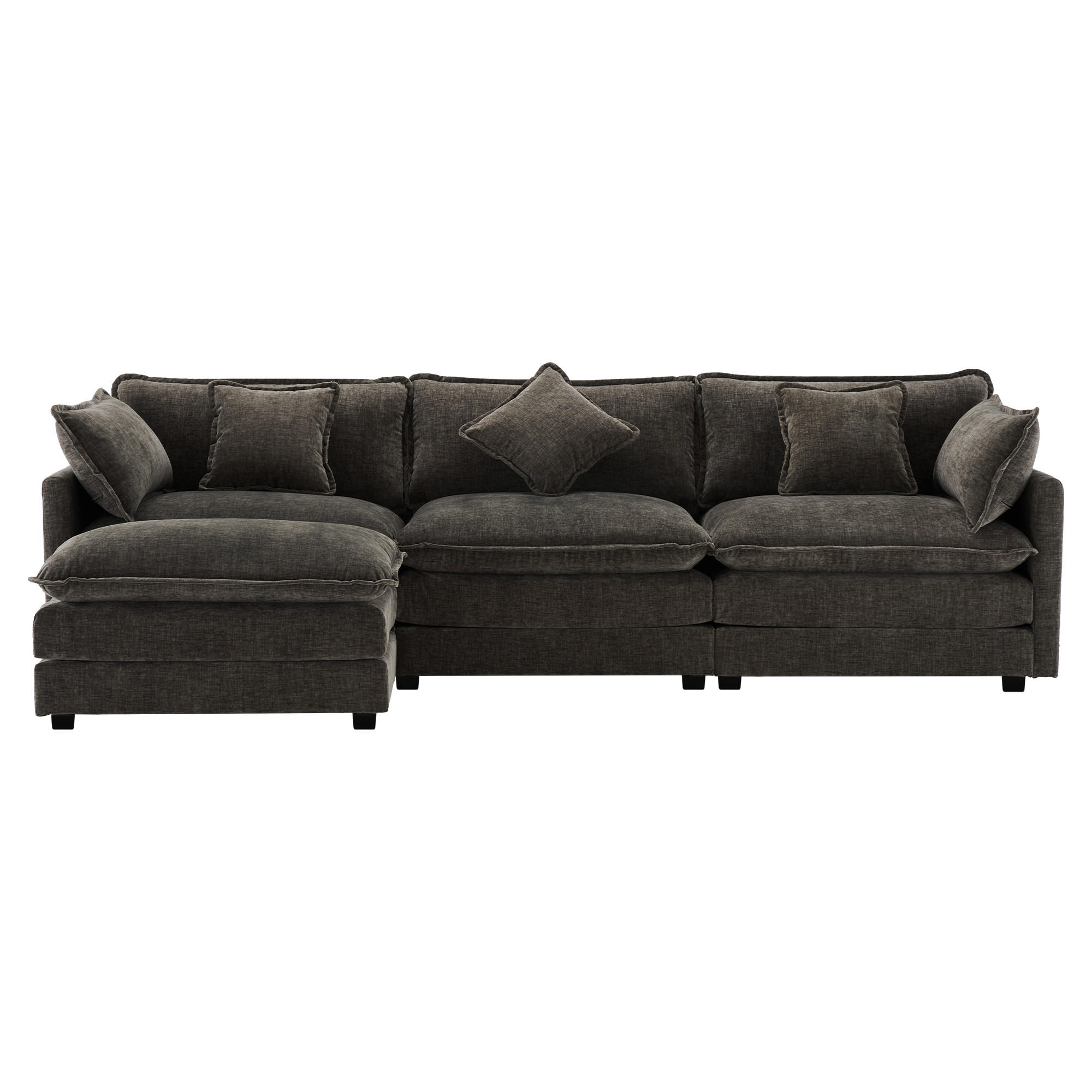 ECKSOFA 283/147/84 cm Dunkelgrau mit 1 Fußhocker - Dunkelgrau, Textil (283/147cm) - Oxeza
