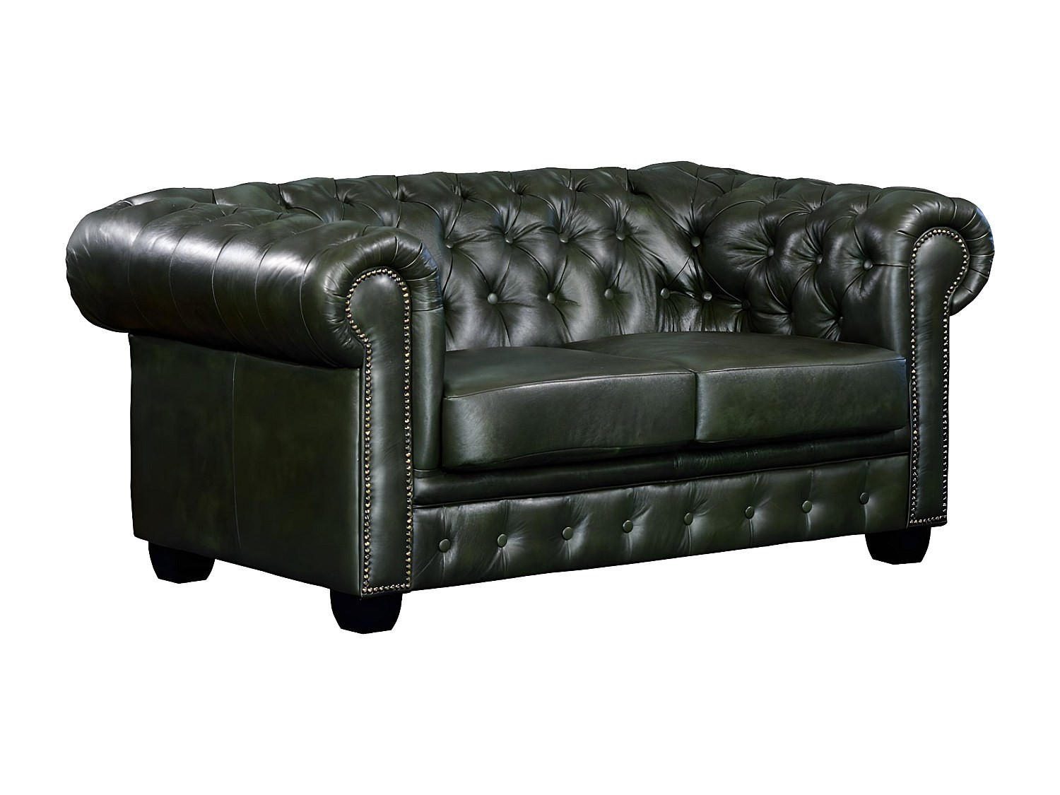 CHESTERFIELD Ledersofa 2-Sitzer - Büffelleder - Schwarzgrün - BRENTON - Grün, Leder (96/73/160cm) - Vente-Unique