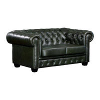 CHESTERFIELD Ledersofa 2-Sitzer - Büffelleder - Schwarzgrün - BRENTON - Grün, Leder (160/73/96cm) - Vente-Unique