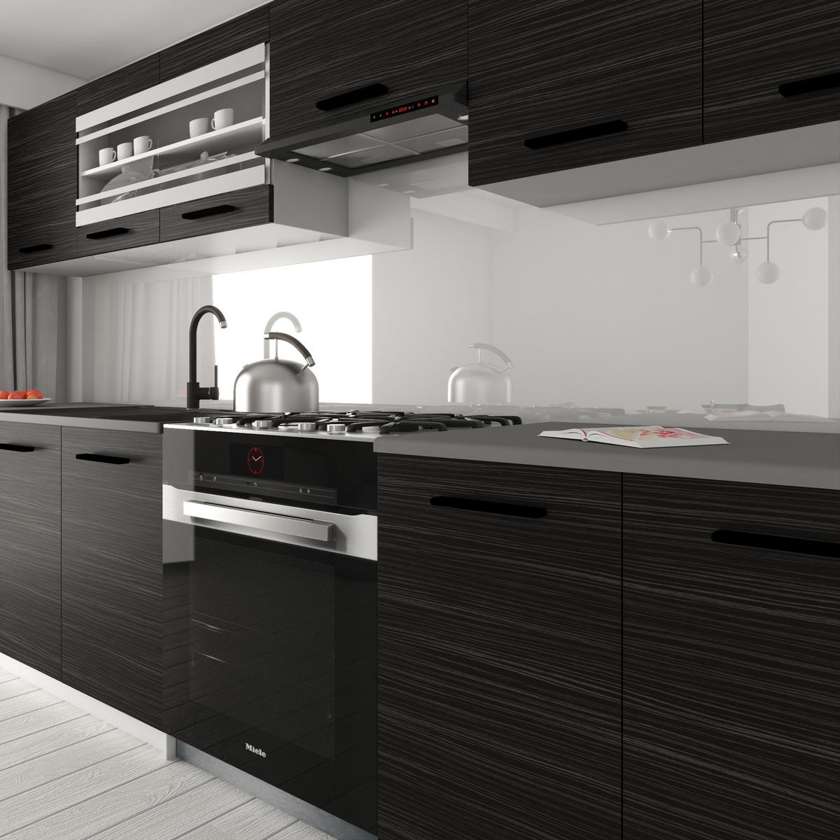 KÜCHENZEILE Italia 4 260 cm, mit Arbeitsplatten, Ebenholz - Schwarz, Holz (260/143/60cm) - B BELINI GROUP