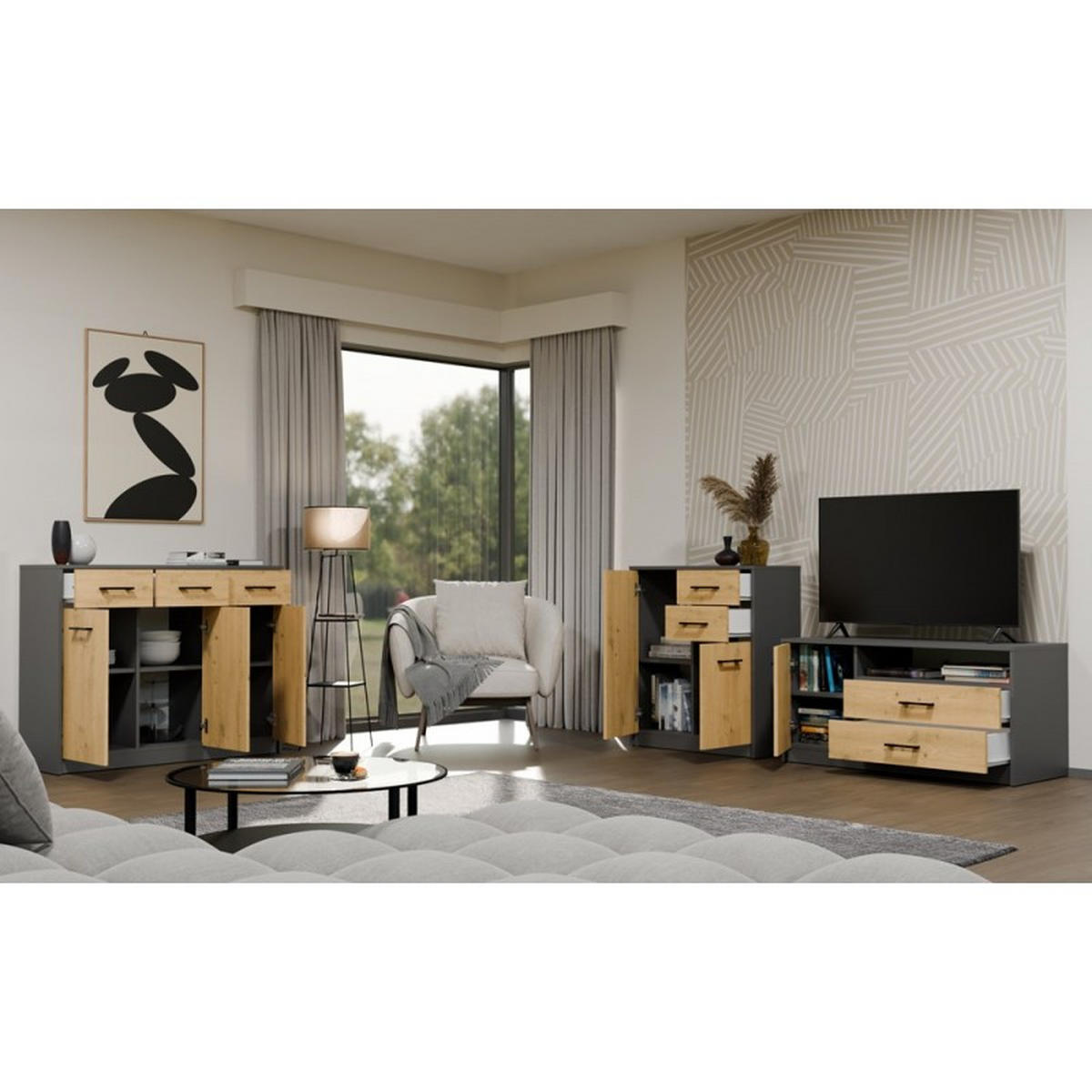 KOMMODE Anthrazit, Artisan 109/85/35 - Anthrazit, Holzwerkstoff (109/85/35cm) - RAUMHIRSCH FURNITURE