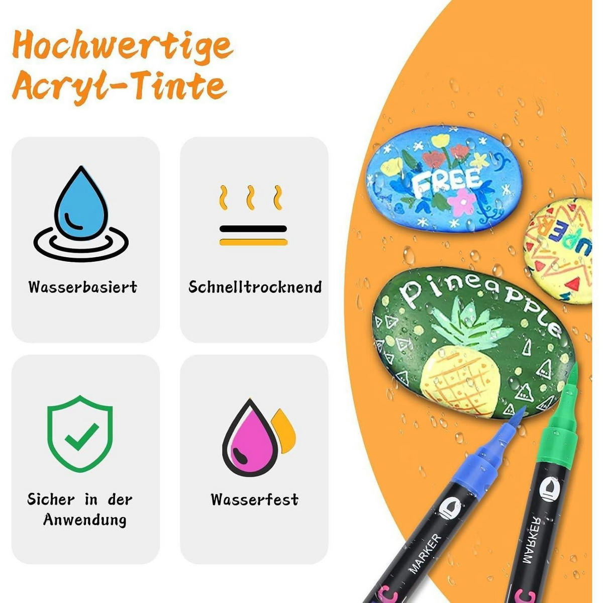 ACRYLSTIFTE 12er Set 24 Farben Doppelspitze Wasserfest - Multicolor, Kunststoff (1/1/17.5cm)