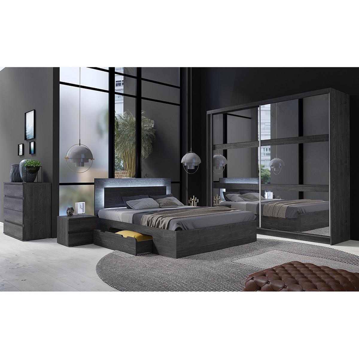 SCHWEBETÜRENSCHRANK Tortona-166 - Schwarz, Holzwerkstoff (230/215/62cm) - Lomado