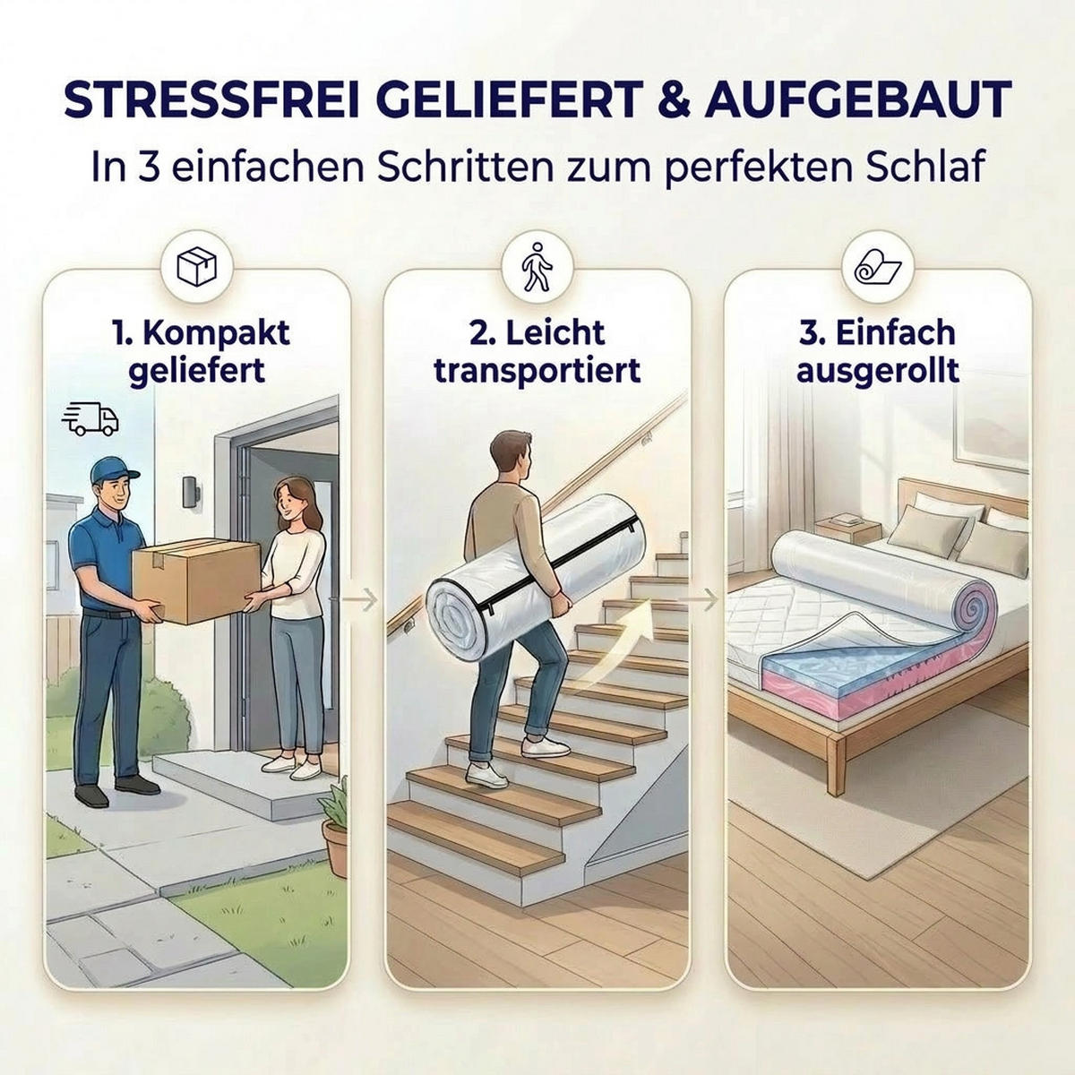 HYBRIDMATRATZE 140x200 cm – 22 cm Höhe – Gelauflage – Kaltschaumkern – H2 H3 – 7 Zonen ergonomisch - Weiß, Textil (140/200cm) - Mister Sandman