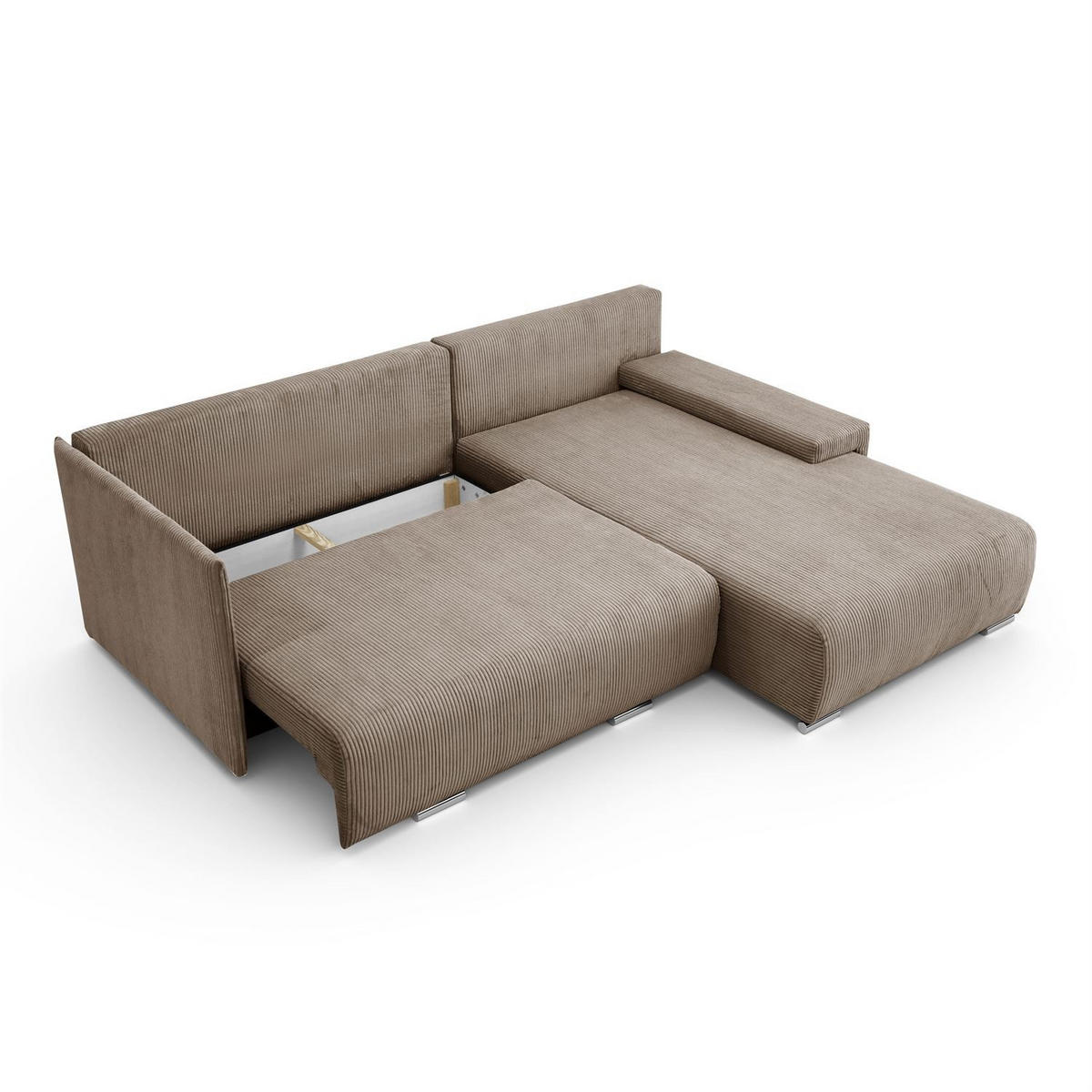 ECKSOFA LAVIO L mit Schlaffunktion und Bettzeugkasten Rechte - Braun, Textil (246/188cm) - Lookway