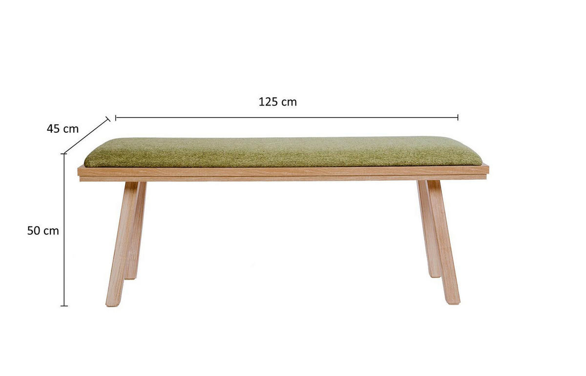 GARDEROBENBANK Die Zeitlose - Eichefarben/Grün, Holz/Textil (45/50/125cm) - Kundler Home