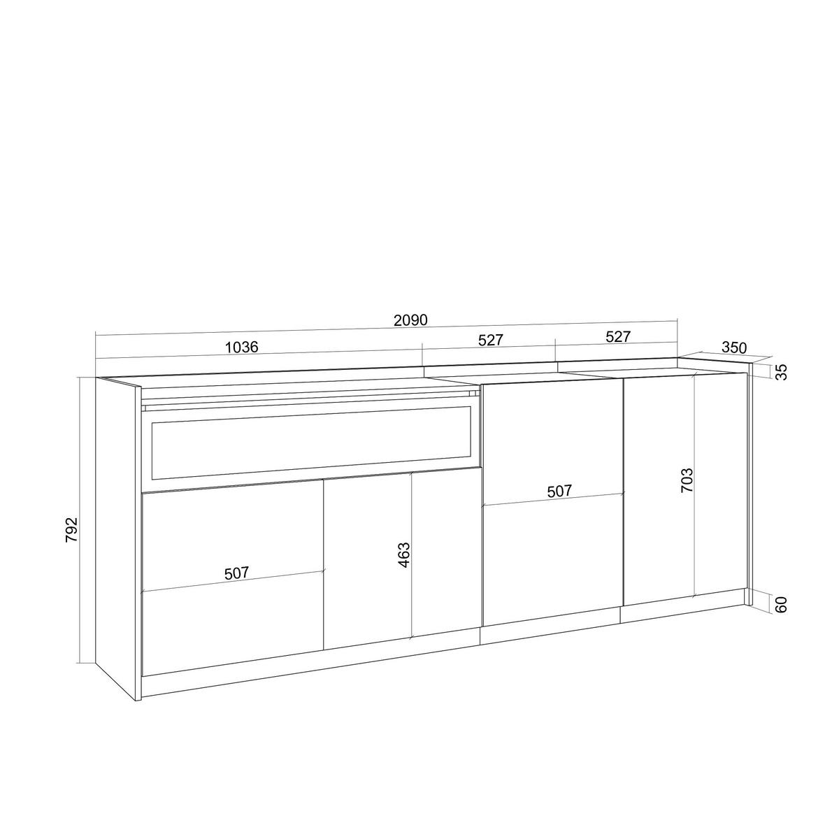SIDEBOARD, Dunkler Eiche und Schwarz, Elektrokamin, 207/37/80cm - Dunkelbraun, Holzwerkstoff (207/80/37cm) - Skraut Home